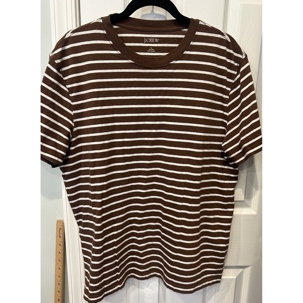 J. Crew Relaxed Oarsman Reimaged Jersey Brown/White Striped Tee Size L Preppy